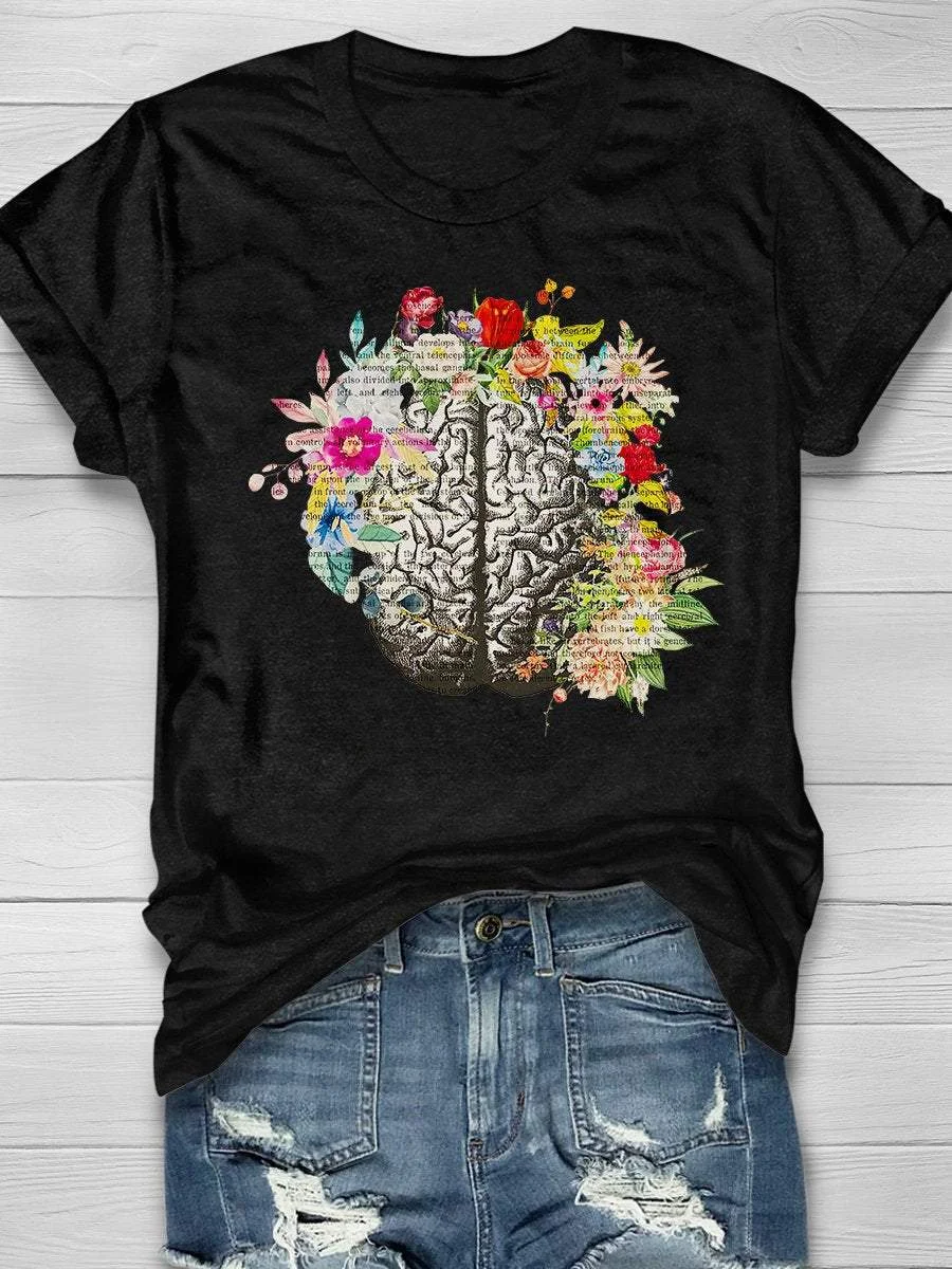 Cerebrum Flower Anatomy Print Short Sleeve T-shirt