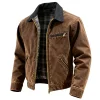 Men's Vintage Brown Workwear Zipper Pocket Lapel Cargo Jacket by Inlyline