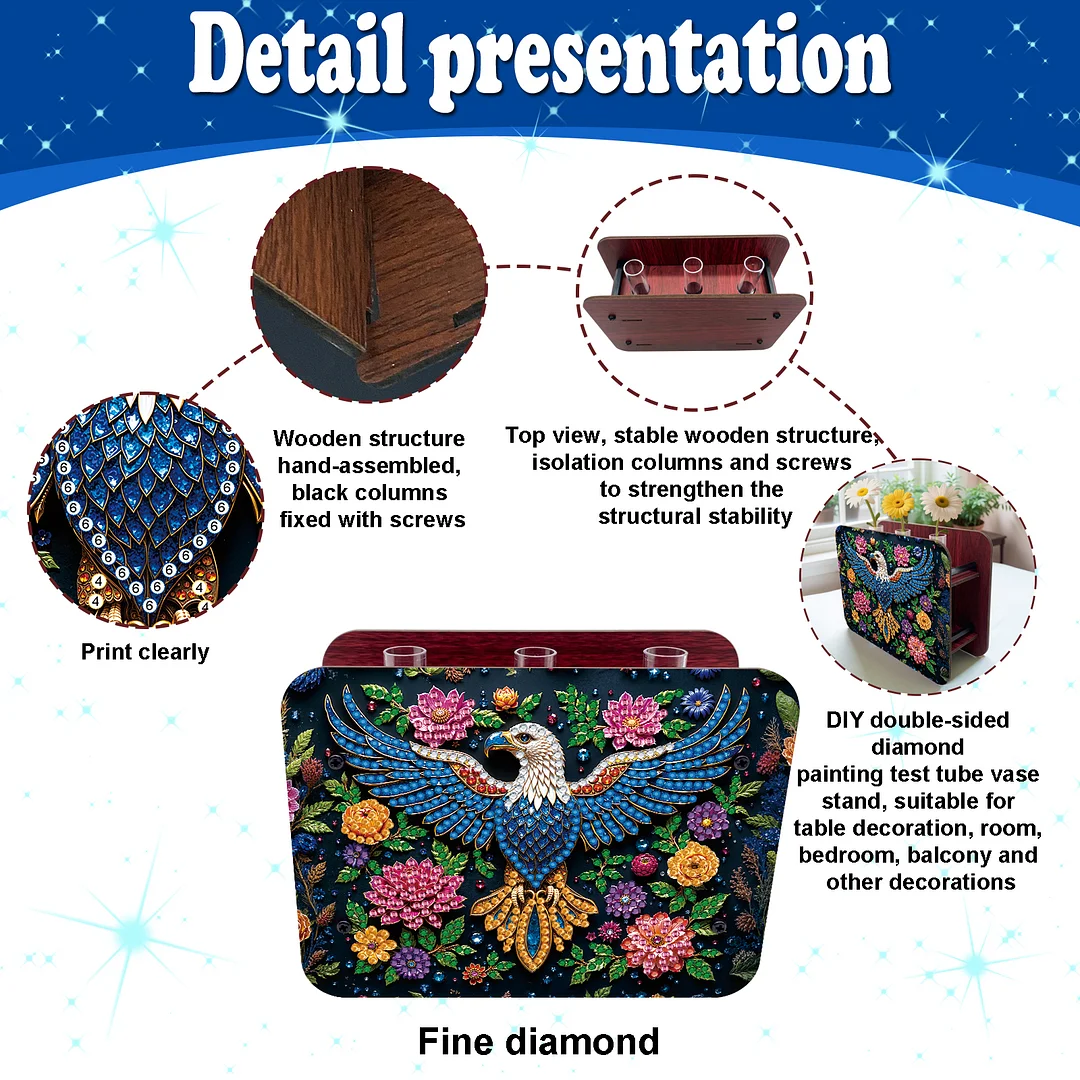 Eagle DIY Flower Vase Wooden Double Sided Desktop Diamond Art Kit for Home Decor