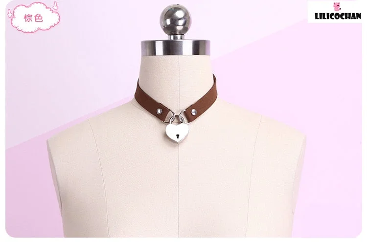 Sexy PU Choker Punk Rock Handmade Heart lock Metal Leather Collar,BDSM Bondage Necklace Neckband,Sex Toys for women