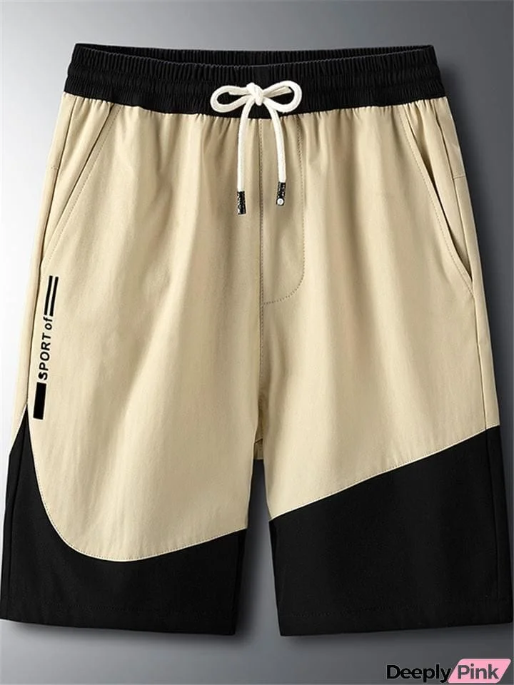 Mens Casual Patchwork Loose Sports Knee Shorts