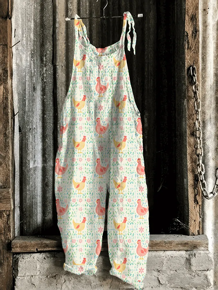Farm Chicken Print Casual Jumpsuit