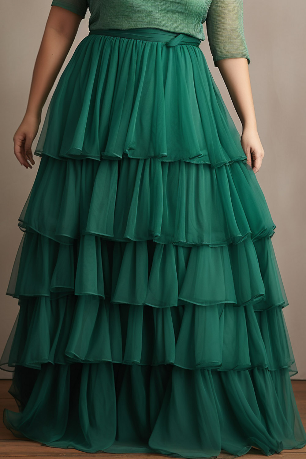 Design Plus Size Semi Formal Elegant Green Layered Tulle Skirts [Pre-Order]