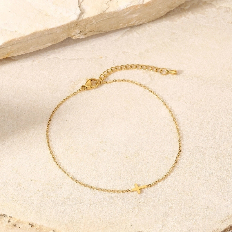 Retro Style 18k Gold Plated Cross Stainless Steel Bracelet