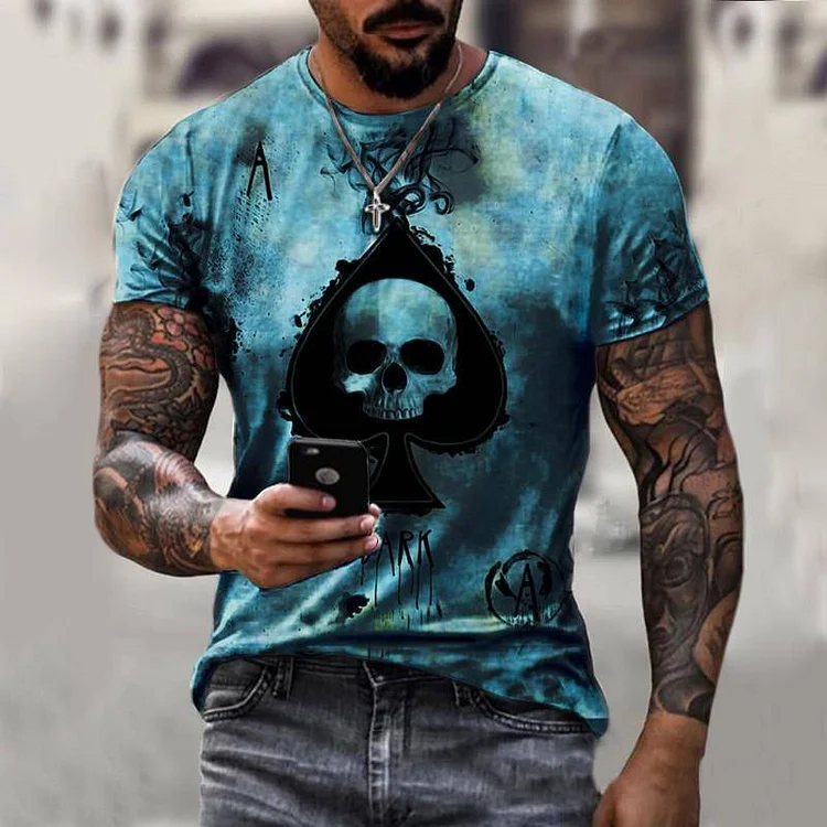 Skull Pattern Street Punk Style Summer Men's T-shirts at Hiphopee