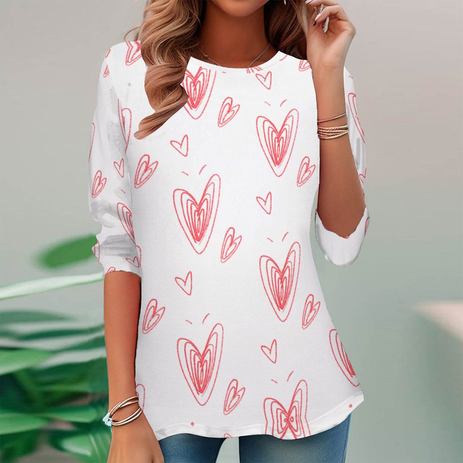 Women Long Sleeve V-neck Graphic Floral Printed Top
