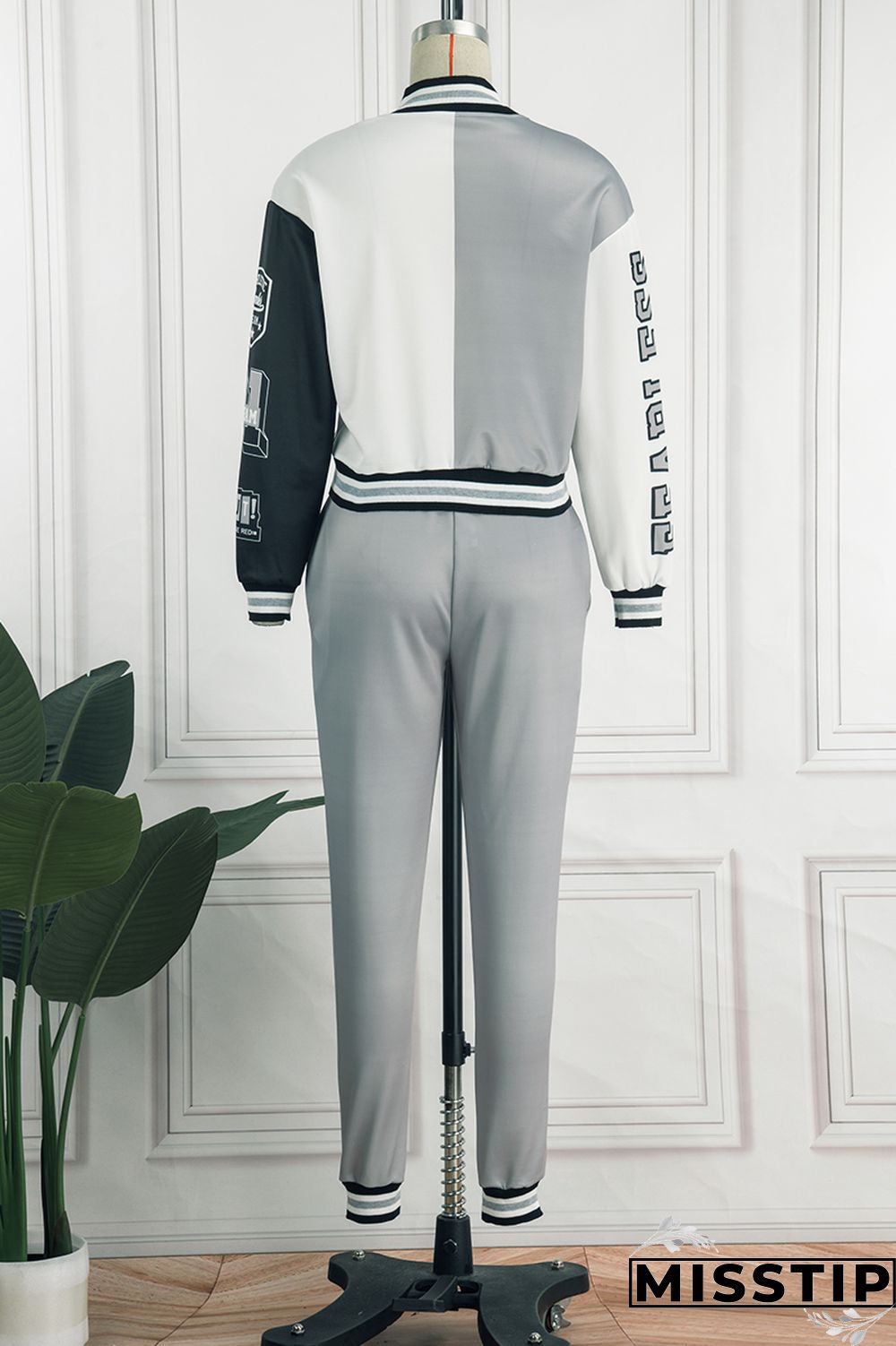 Green Casual Letter Print Patchwork Cardigan O Neck Long Sleeve Two Pieces