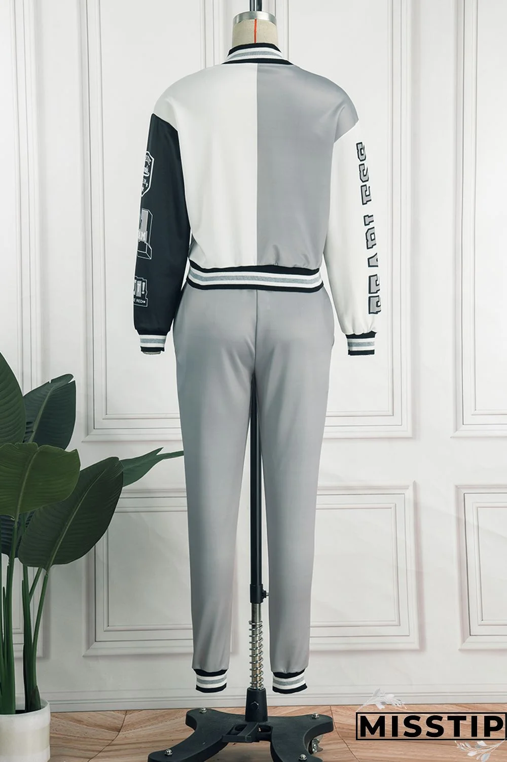 Green Casual Letter Print Patchwork Cardigan O Neck Long Sleeve Two Pieces