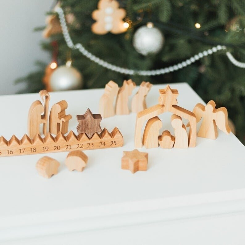 Christmas Ornaments-Wooden Advent Calendar | Nativity Scene