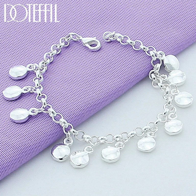 DOTEFFIL 925 Sterling Silver Round Beads Bracelet For Women Jewelry