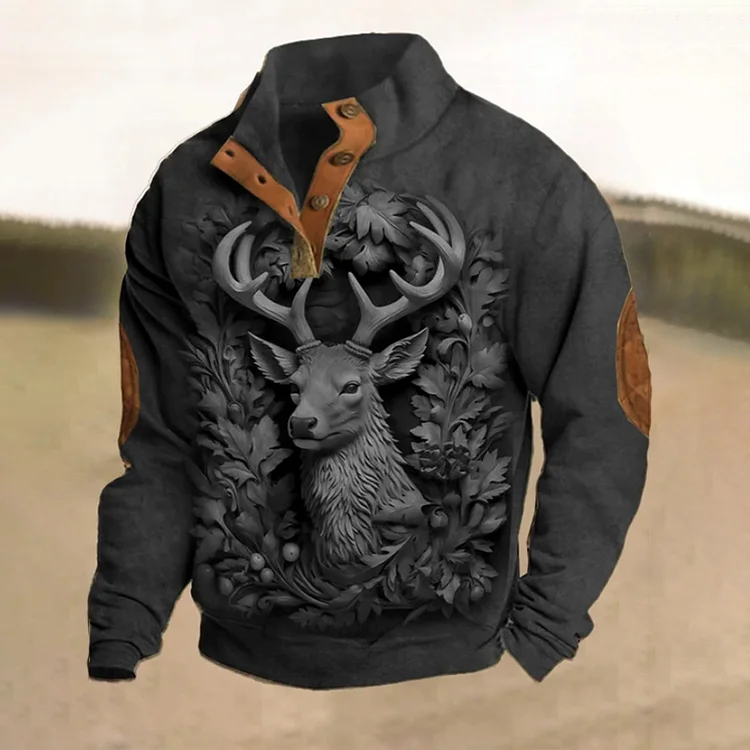 Men's Retro 3D Elk Print Sweatshirt
