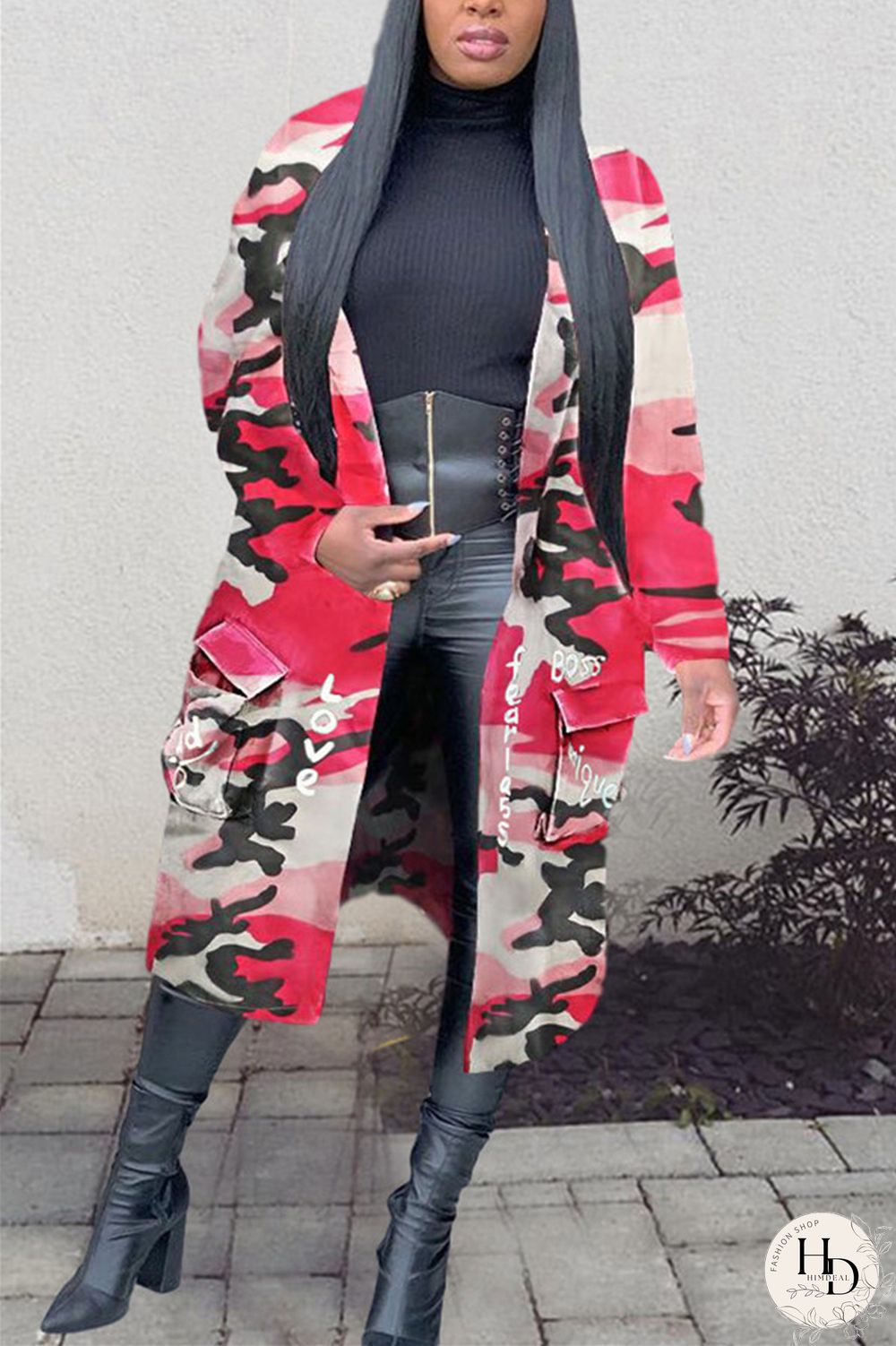 Camouflage Fashion Casual Turndown Collar Long Sleeve Regular Sleeve Letter Print Camouflage Print Coats