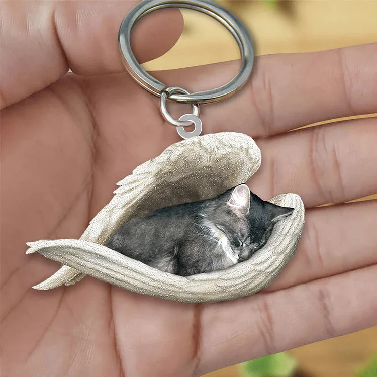 Gray Cat Sleeping Angel Necklace