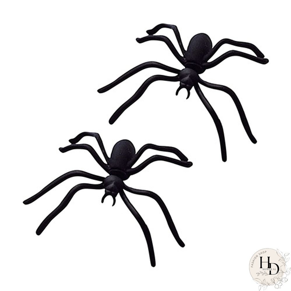 Pair Fashion Halloween Black Spider Stud Earrings Personality Double-sided Decoration