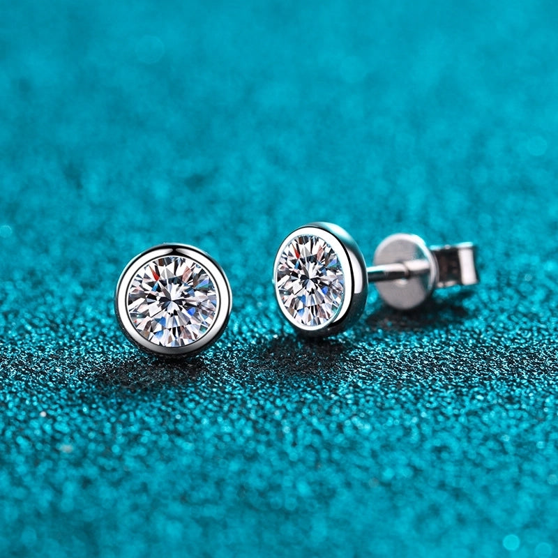 1 Pair 925 Sterling Silver Moissanite Zircon Solid Color Ear Studs