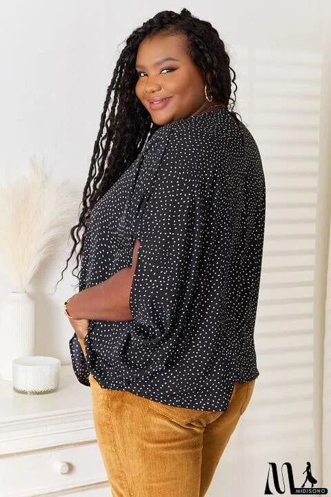 MidiSono - Double Take Printed Dolman Sleeve Round Neck Blouse