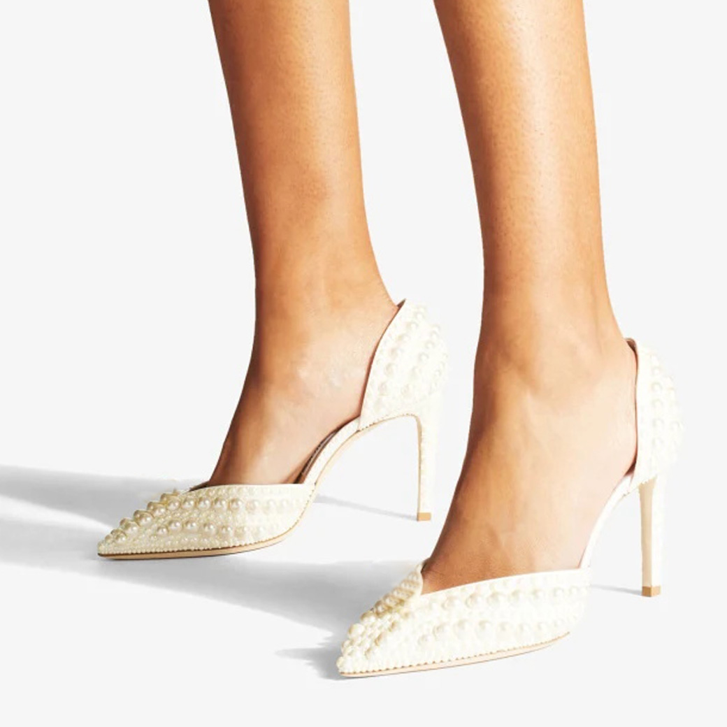 Ivory Pearl Heels Pointed Toe Double D'Orsay Pumps for Women Nicepairs