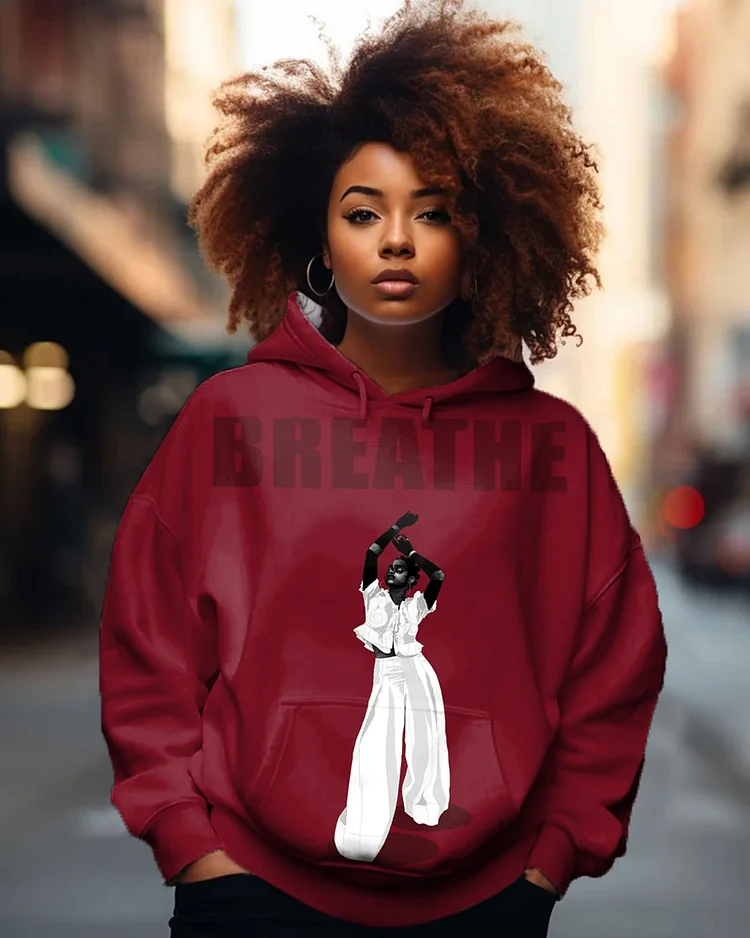 Black Color Cartoon Personality Print Hoodie