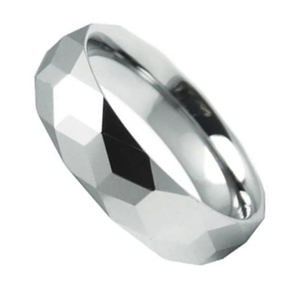 4MM 6MM 8MM 10MM Multifaceted Polished Silver Tungsten Carbide Men Women Wedding Bands