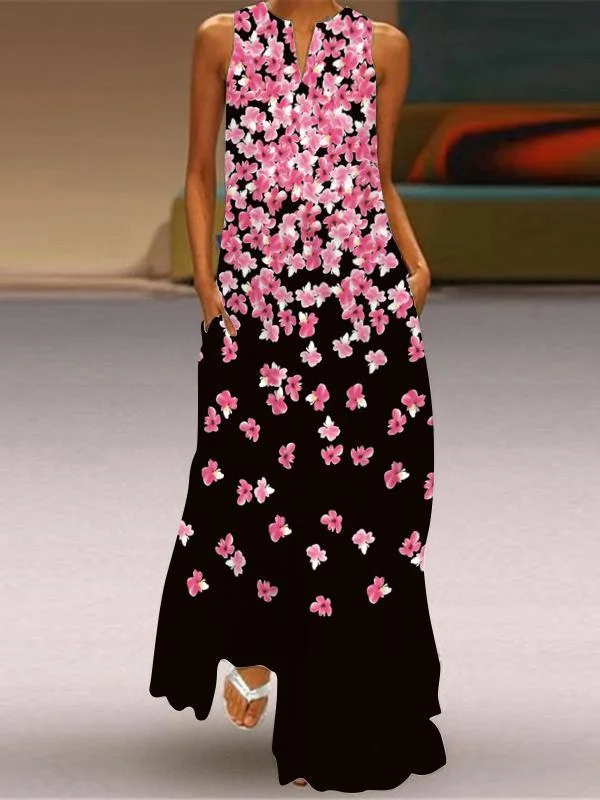 Women Half Sleeve V-neck Solid Color Dress