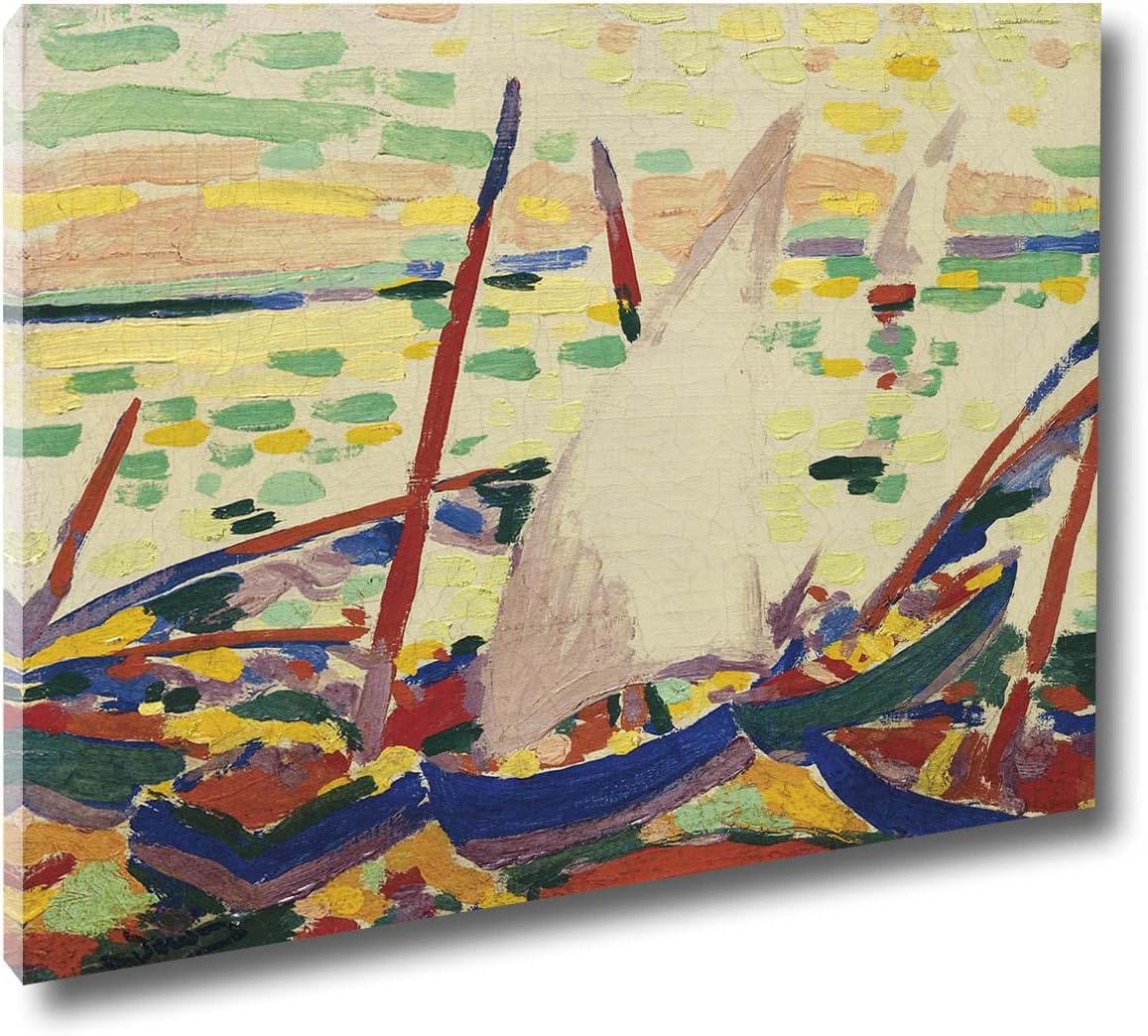 Andr Derain Boats on the Beach Beast School Canvas Wall Art for Living Room Home Decorations Bedroom Decor Artwork Pictures Ready to Hang(Framed,60x72cm 24x28inch)