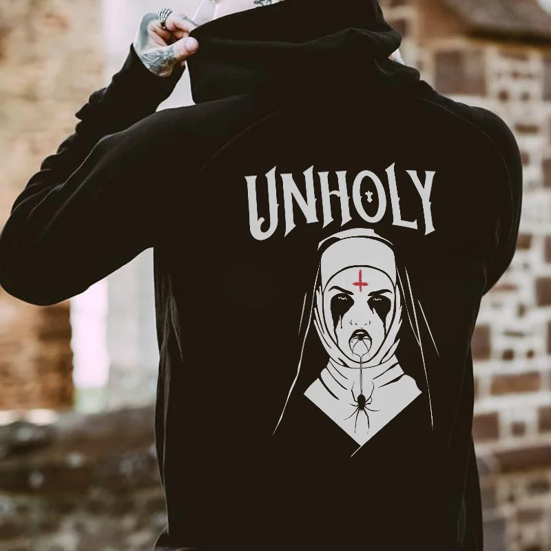 Horror Unholy Nun Printed Casual Men's Hoodie -  
