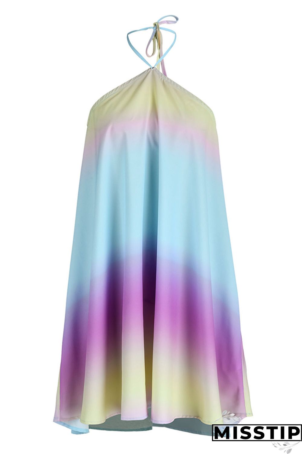 Gradient Color Fashion Casual Print Bandage Backless Halter Sleeveless Dress Dresses