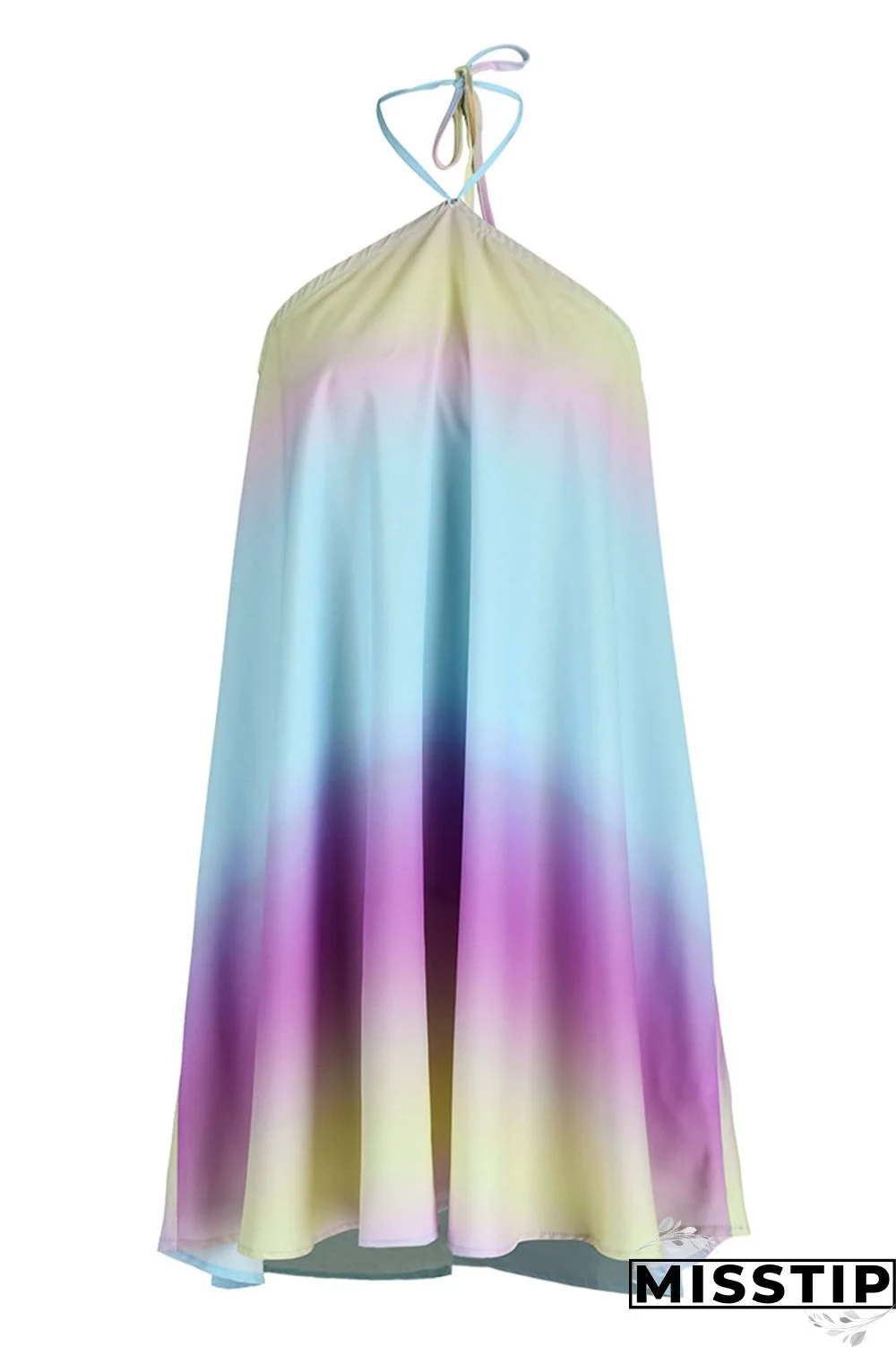 Gradient Color Fashion Casual Print Bandage Backless Halter Sleeveless Dress Dresses