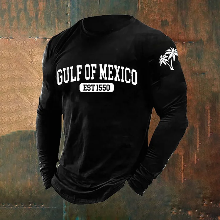 Men's Gulf Of Mexico Print Long Sleeve Casual T-shirt