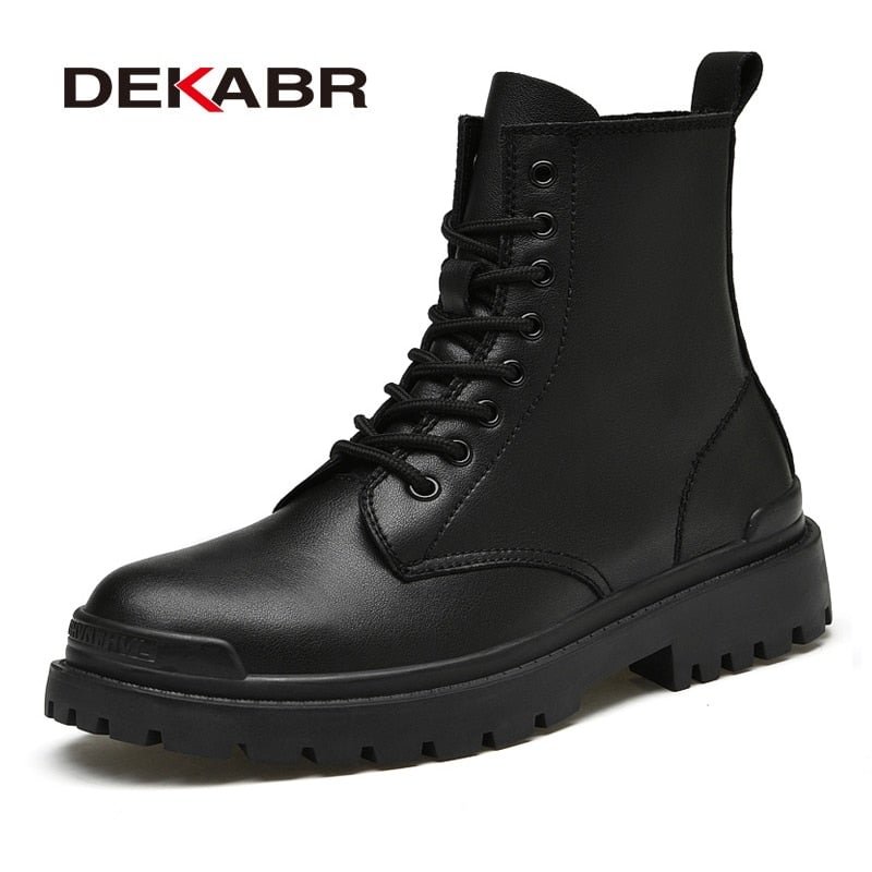 DEKABR Genuine Leather Men's Ankle Boots High Top Shoes For Men Winter Fashion Male Motorcycle Footwear Snow Boots Size 38~48