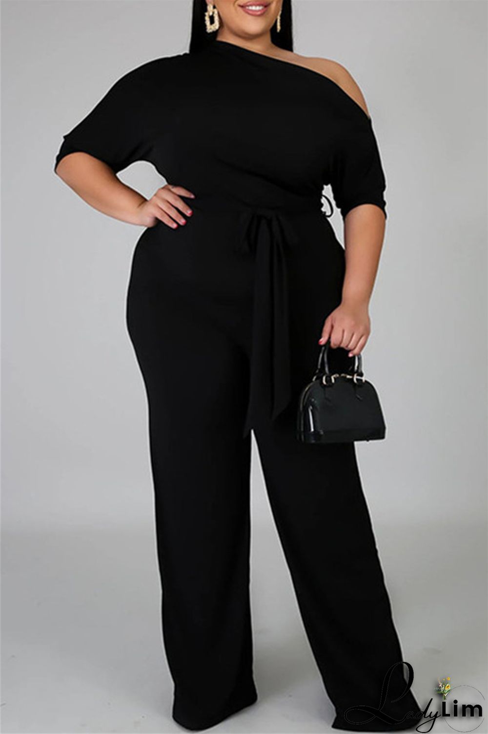 Red Fashion Casual Solid Basic Oblique Collar Plus Size Jumpsuits