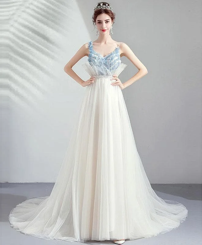 White Tulle Sweetheart Lace Long Prom Dress White Evening Dress