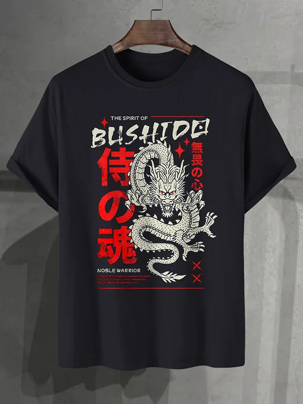 Men's Bushido Tattoo Dragon Art Print Cotton Casual T-Shirt