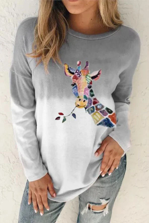 (Clearance)Gradient Giraffe Print Classic Sweatshirt