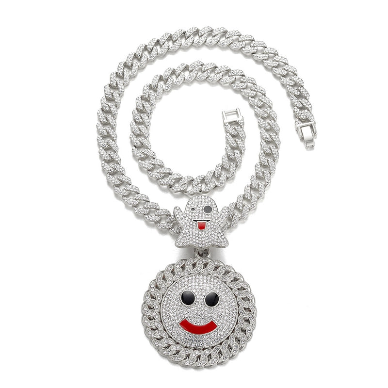 Ghost Smile Face Hip Hop Pendant New Arrival Hip Hop Alloy Full Diamond Cuban Link Chain Pendant Exclusive For