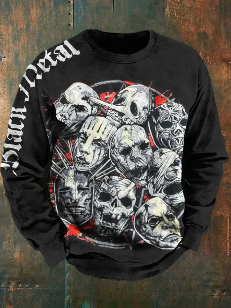 Comstylish Black Metal Horror Skull Face Art Men's Casual Sweatshirt