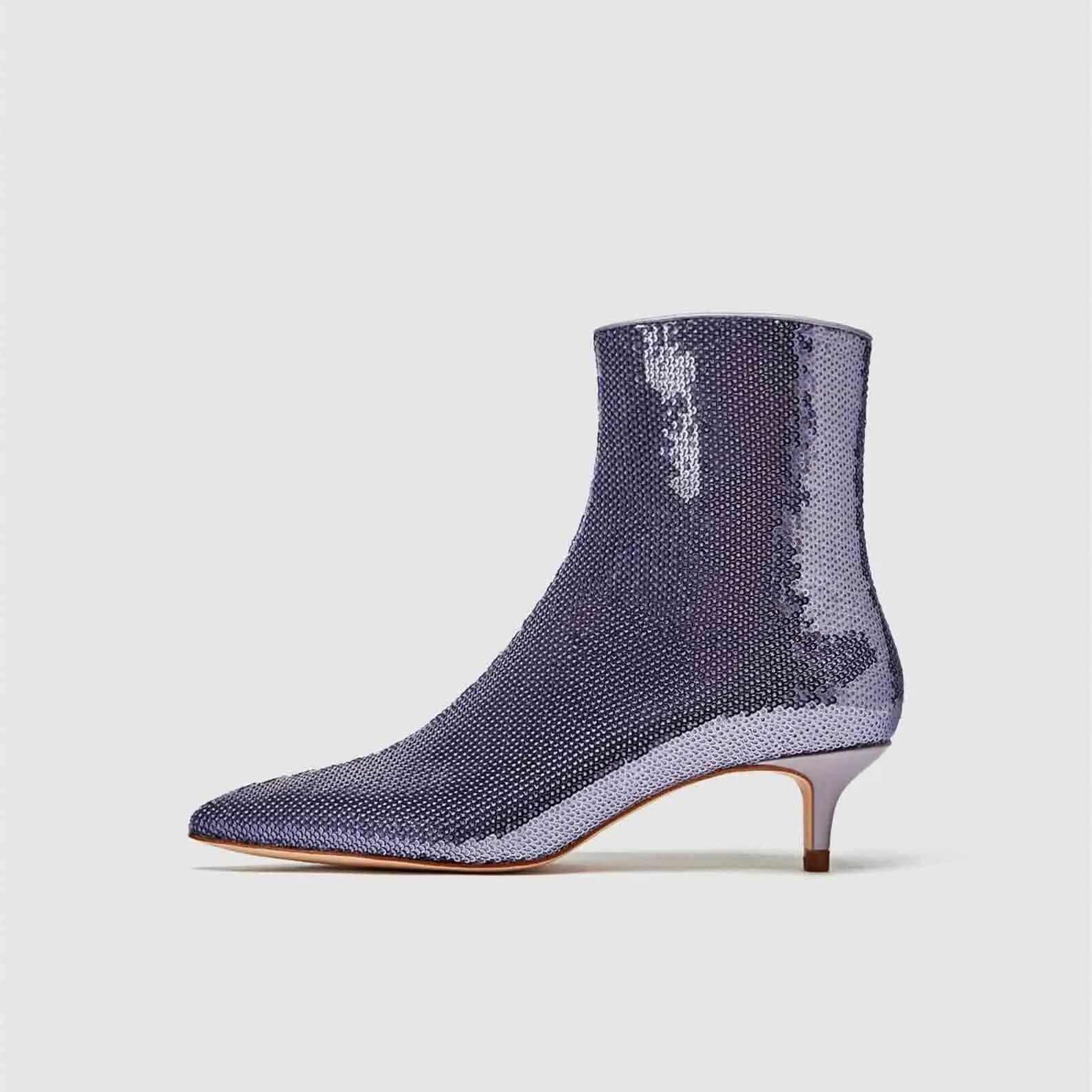 TAAFO Pointed Toe Shiny Leather Mid-Heel Ankle Booties Stiletto Booties