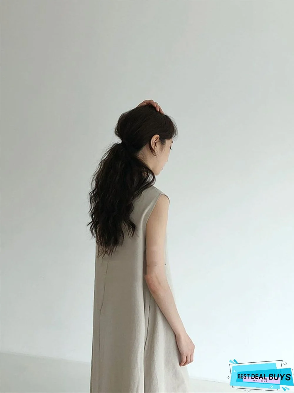 Simple Lazy Big Swing Loose Sleeveless A-Line Vest Slim Cotton and Linen Dress