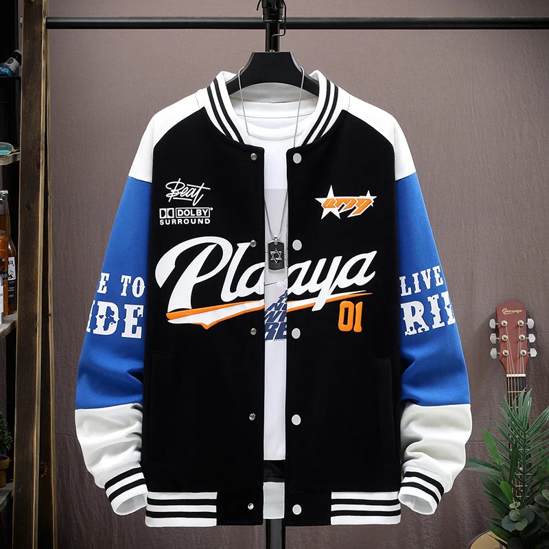 Casual Print Panel Baseball Jacket