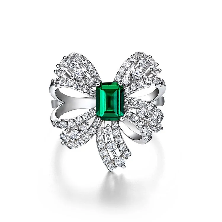 Emerald S925 Silver Bow Ring 1.5ct