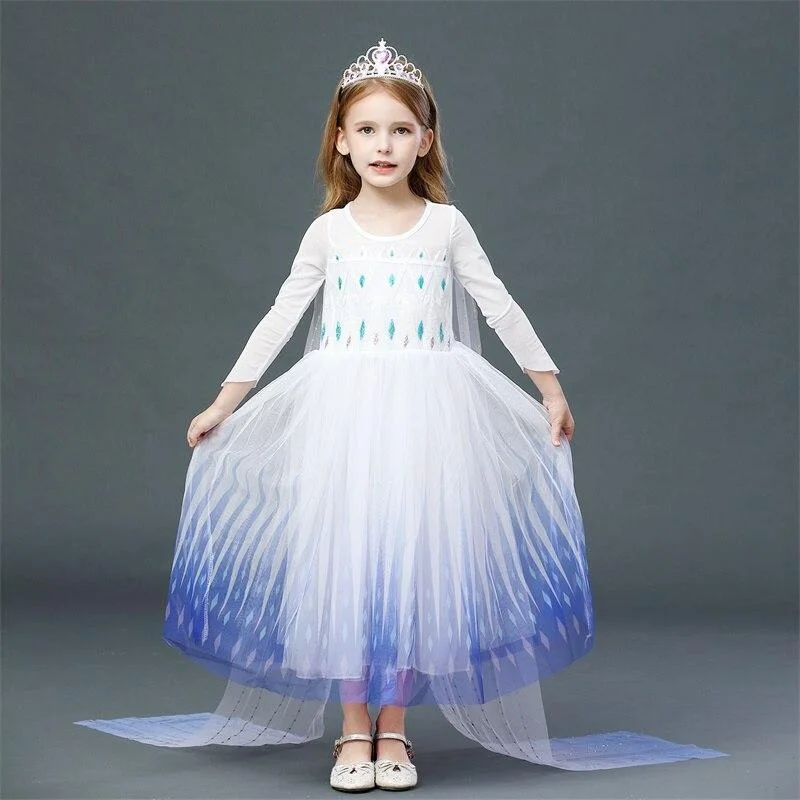 Long Sleeve Girls Christmas Dress Princess Dress up Halloween Party Gown Cartoon Character Cosplay Costume for Kids Children