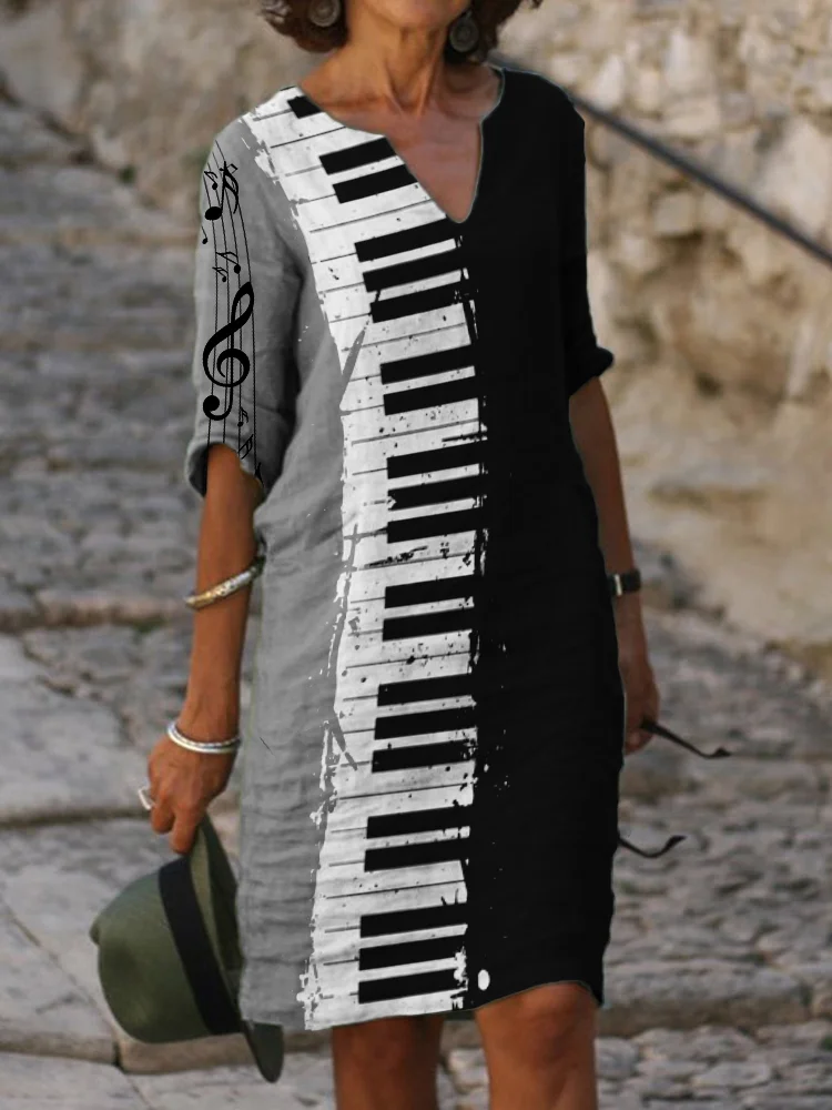 Music Notes Piano Graffiti Colorblock Midi Dress