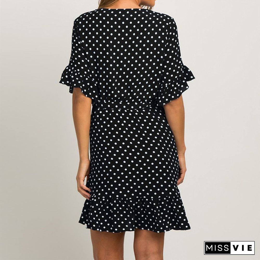 Women's Fashion Boho Chiffon Dress Ladies Polka Dot Beach Dress
