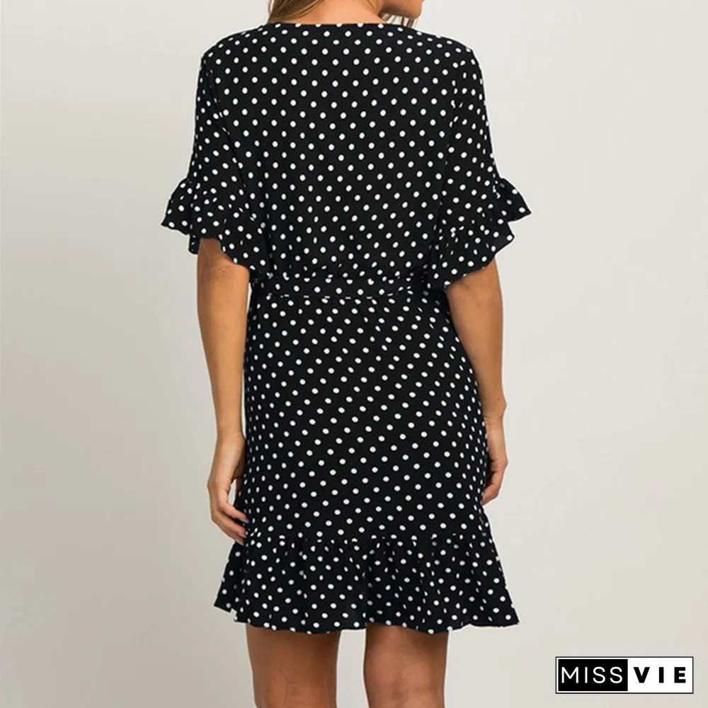 Women's Fashion Boho Chiffon Dress Ladies Polka Dot Beach Dress