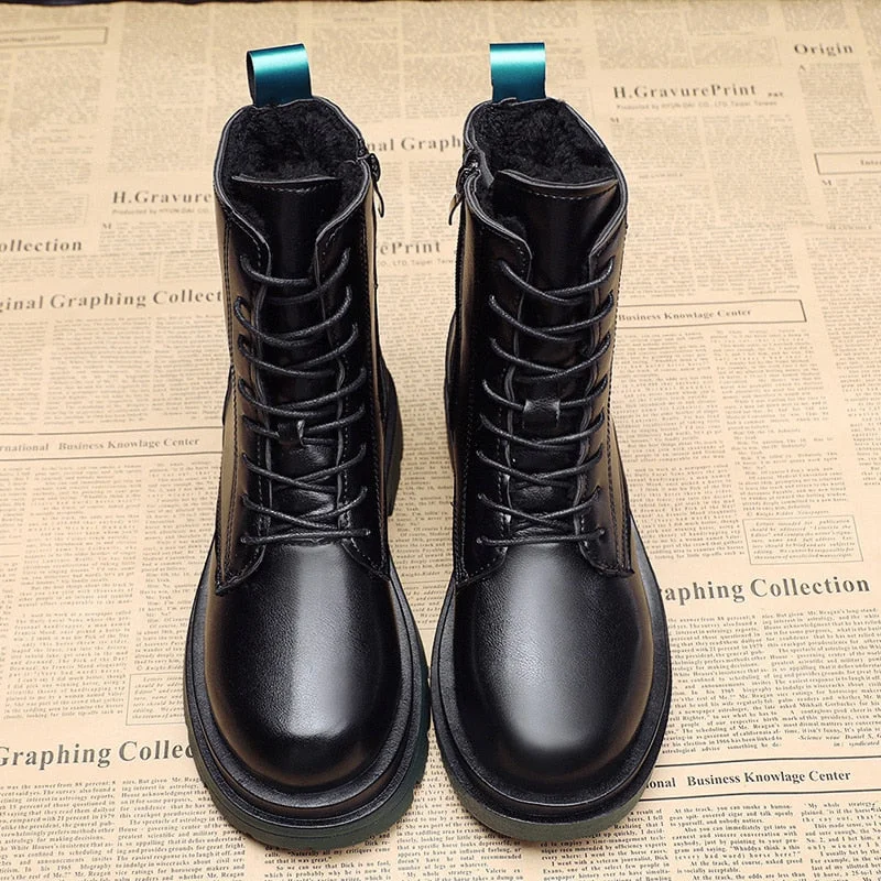 Fashion Winter Boots For Women Fur Black Combat Boots Women 2021 New PU Leather Punk Gothic Shoes Platform Ankle Boots Designer