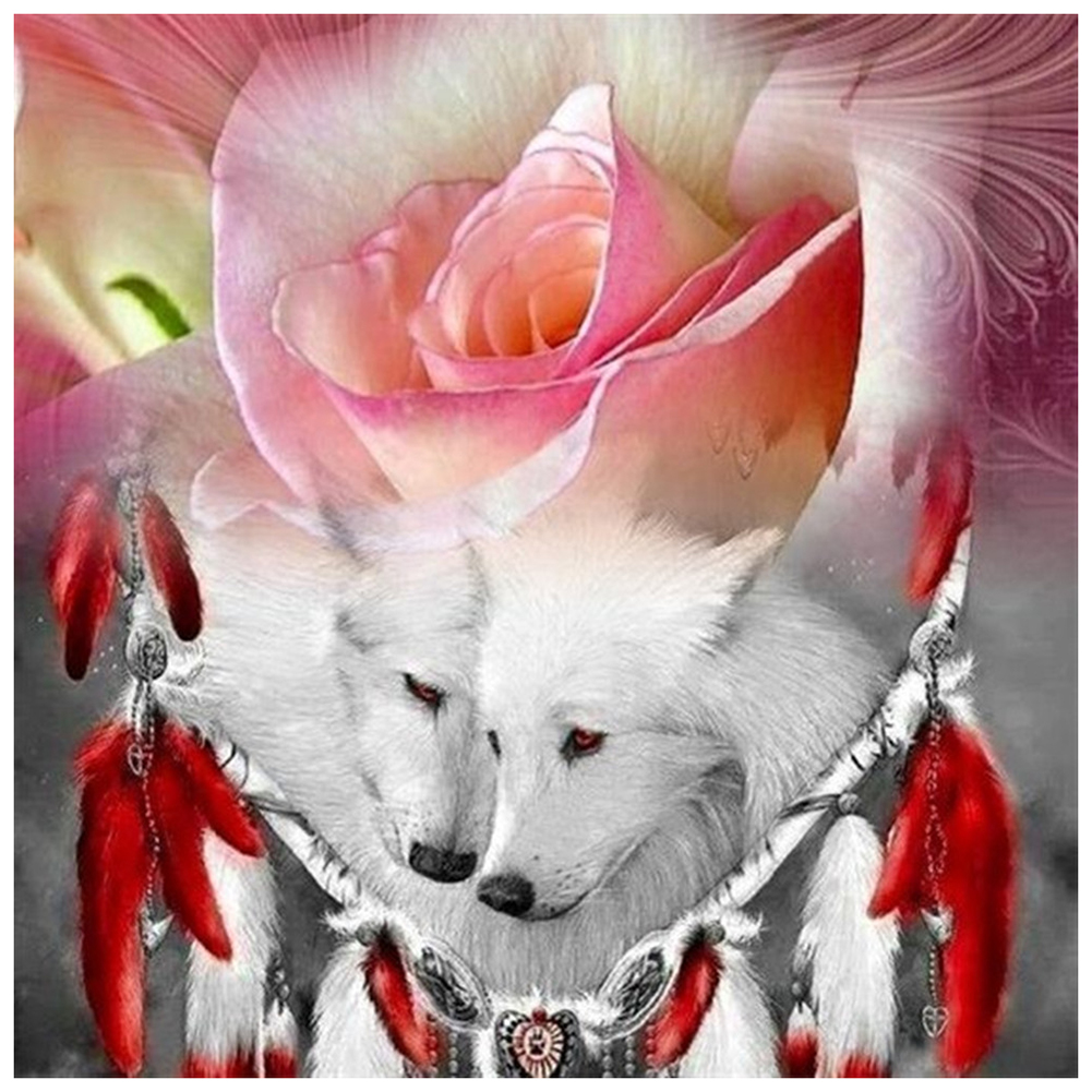 

30*30CM - Round Drill Diamond Painting - Dreamcatcher Wolf, 501 Original