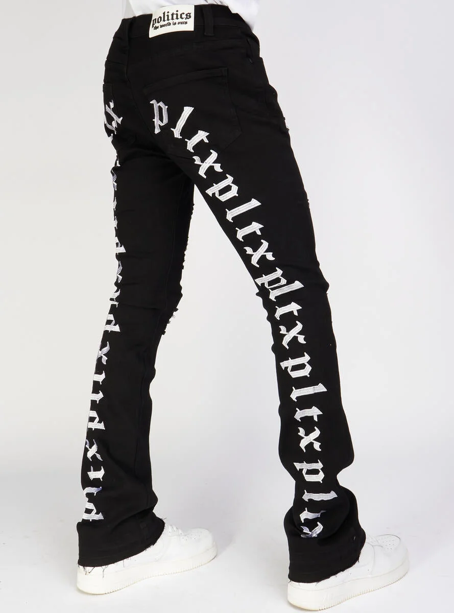 Mac - Embroidered Skinny Stacked Flare - Black And White - 509