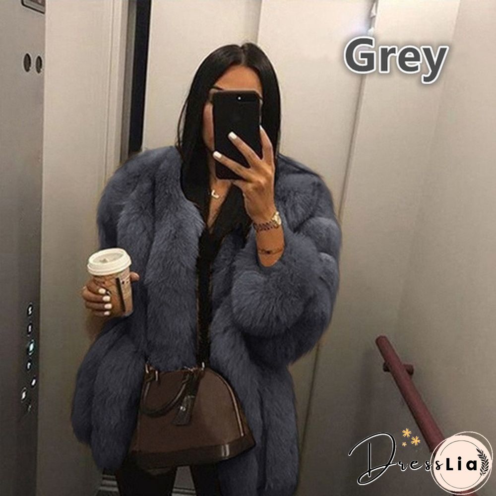 Women Winter Top Fashion Faux Fur Coat Elegant Thick Warm Outerwear Fake Fur Ladies Jacket Coat