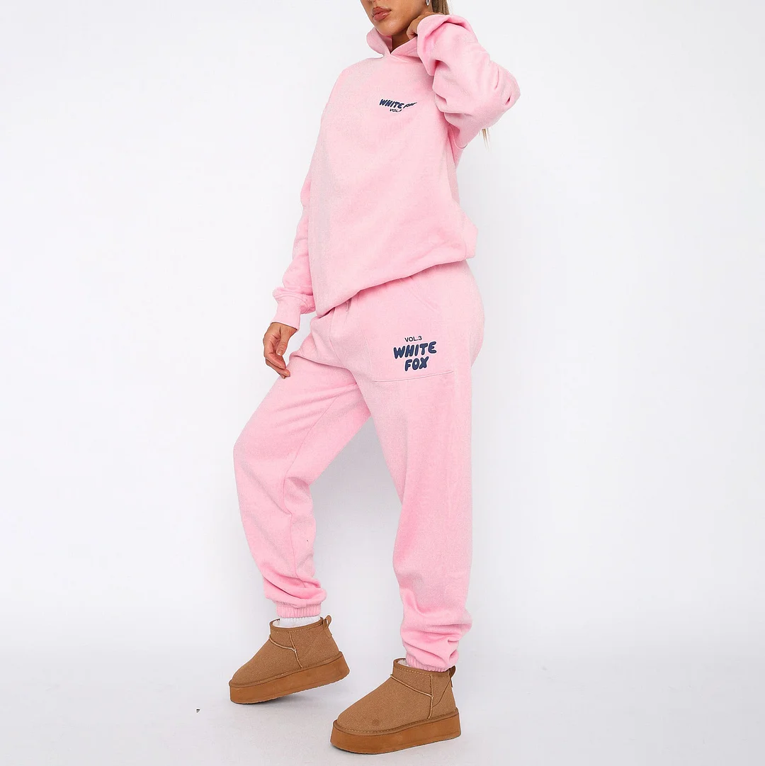 Fashion Sports LOGO Long Sleeve Pullover Hooded Sweatshirt Two Piece Set