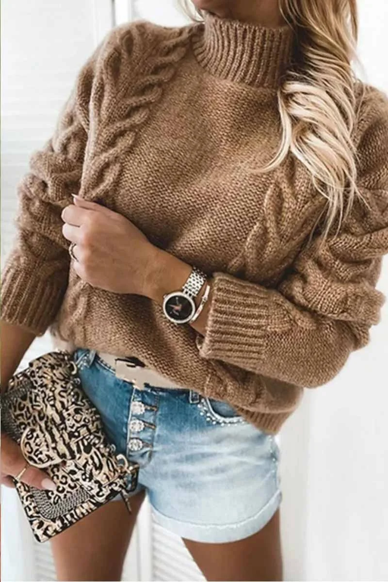Fashion Pure Color Turtleneck Knitted Casual Sweater